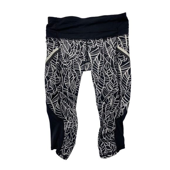 LULULEMON Run A Marathon Crop II Pants Pretty Palm Black Angel Wing Sz 4 #W6C33S - Picture 1 of 7